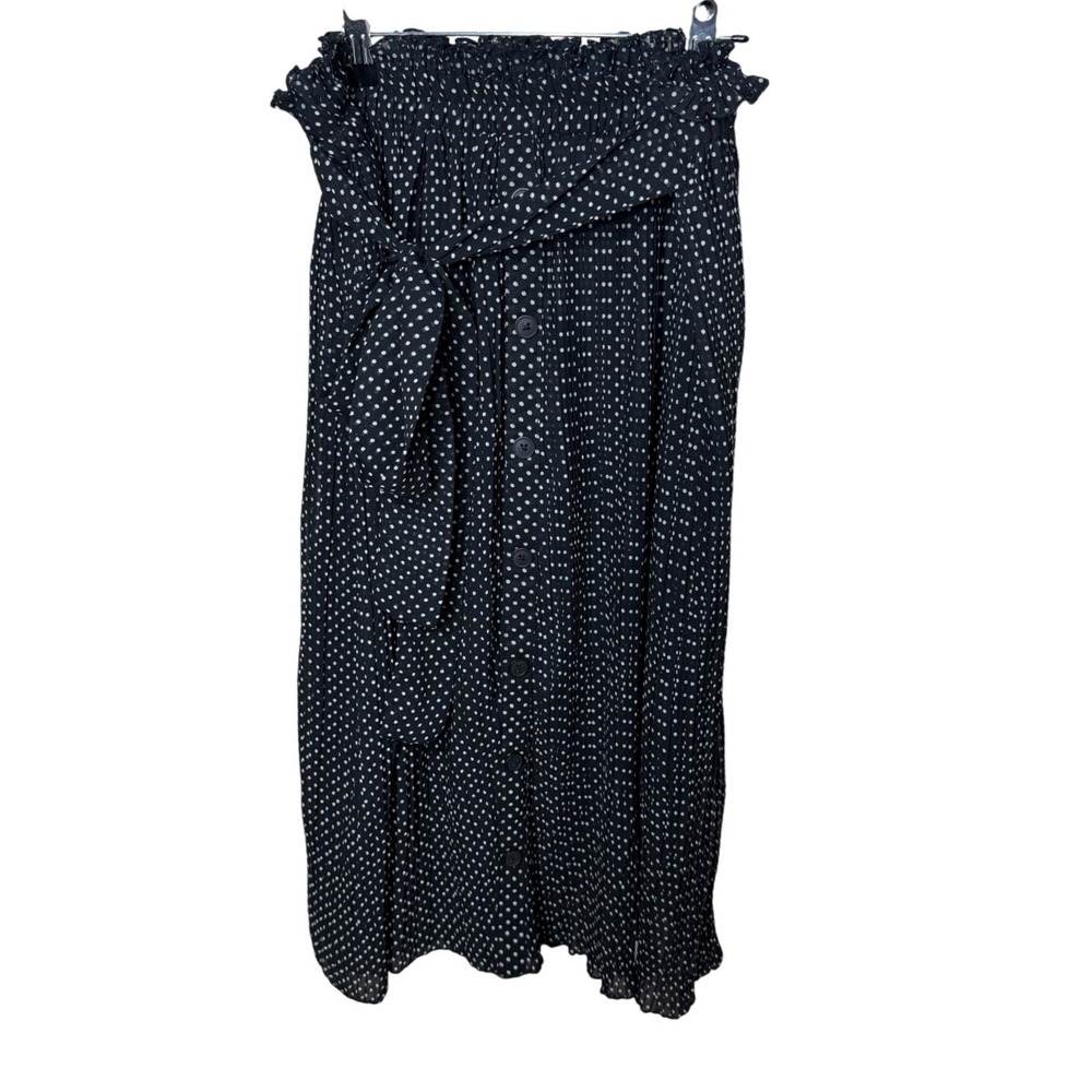 Live 4 Truth Black White Polka Dot Button Front Smocked Midi Skirt Large